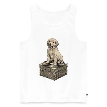Funny Dog Sitting on Retro Music Records - Men's Premium Organic Tank Top - white - Front - Michal (187cm)