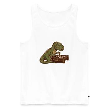 Dinosaure T-Rex jouant aux échecs - Débardeur bio Premium Homme - blanc - Devant - Michal (187cm)