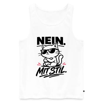 NEIN mit Stil – Katze mit verschränkten Armen - Männer Premium Bio Tank Top - Weiß - Vorne - Michal (187cm)