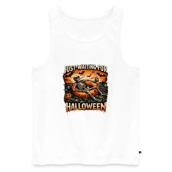 Attendant l’anticipation du squelette d’Halloween - Débardeur bio Premium Homme - blanc - Devant - Michal (187cm)