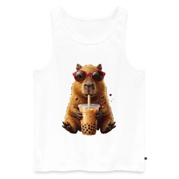 Hamster du soleil avec bubble tea - Débardeur bio Premium Homme - blanc - Devant - Michal (187cm)