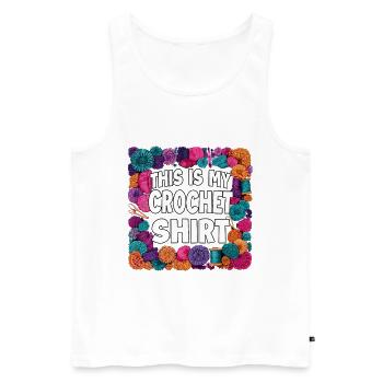 Inscription sur une chemise au crochet : Monde de laine colorée - Débardeur bio Premium Homme - blanc - Devant - Michal (187cm)