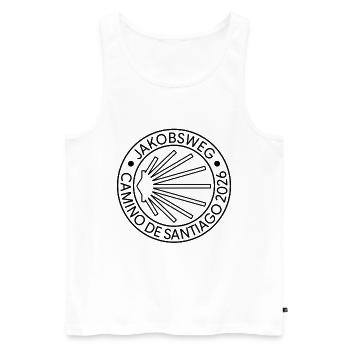 Camino de Santiago 2026 | Jakobsweg Stempel - Männer Premium Bio Tank Top - Weiß - Vorne - Michal (187cm)