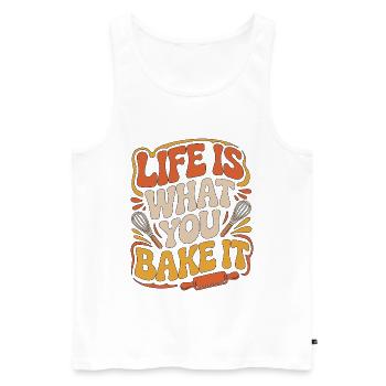 La vie de pâtissier, c’est ce que tu cuisines Chef boulanger - Débardeur bio Premium Homme - blanc - Devant - Michal (187cm)