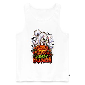 Happy Crazy Halloween Cat – Spooky Pumpkin  - Männer Premium Bio Tank Top - Weiß - Vorne - Michal (187cm)