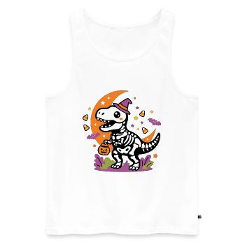 Skelett-Dinosaurier hält Kürbiskorb Halloween - Männer Premium Bio Tank Top - Weiß - Vorne - Michal (187cm)