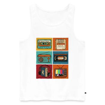 90er Jahre, 80er Jahre Party, Kassette, Nostalgie - Männer Premium Bio Tank Top - Weiß - Vorne - Michal (187cm)