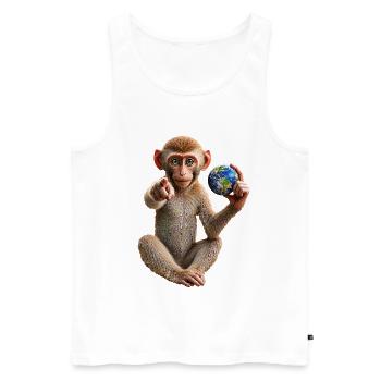 Affe-mit-Erdkugel - Männer Premium Bio Tank Top - Weiß - Vorne - Michal (187cm)