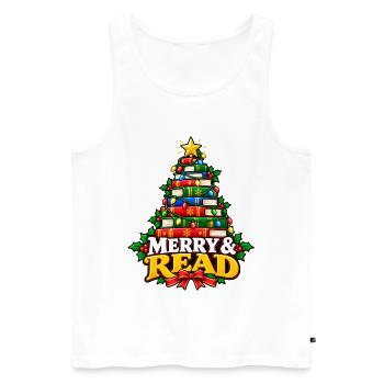 Merry & Read Buch-Weihnachtsbaum - Männer Premium Bio Tank Top - Weiß - Vorne - Michal (187cm)