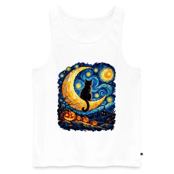 Mondkatze im Sternennacht-Labyrinth - Männer Premium Bio Tank Top - Weiß - Vorne - Michal (187cm)