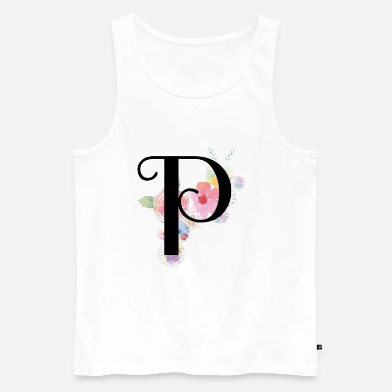 Monogramm Buchstabe P mit Pastellblüten - Männer Premium Bio Tank Top - Weiß