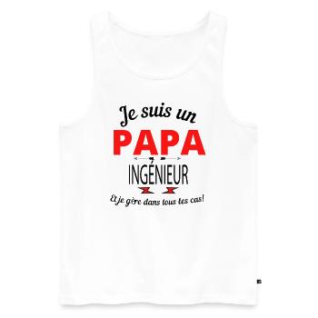 Papa INGÉNIEUR - Débardeur bio Premium Homme - blanc - Devant - Michal (187cm)