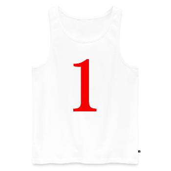 1. 1 Jahr. 1. JUBILÄUM. 1-JÄHRIGES JUBILÄUM - Männer Premium Bio Tank Top - Weiß - Vorne - Michal (187cm)