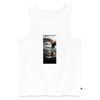 Black cat on vintage car - Men's Premium Organic Tank Top - white - Front - Michal (187cm)