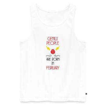 les génies naissent en Février - Anniversaire - Débardeur bio Premium Homme - blanc - Devant - AI Model Male 178 light (178cm)