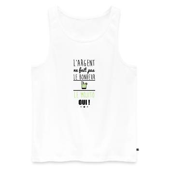 Argent Pas Bonheur Mojito, alcool, humour - Débardeur bio Premium Homme - blanc - Devant - Michal (187cm)