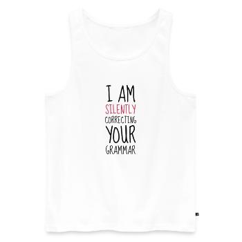 Grammar - Humor - Funny - Joke - Friend - Débardeur bio Premium Homme - blanc - Devant - AI Model Male 178 light (178cm)