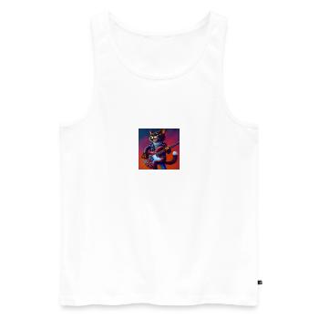Chat rock sur scène - Débardeur bio Premium Homme - blanc - Devant - Michal (187cm)