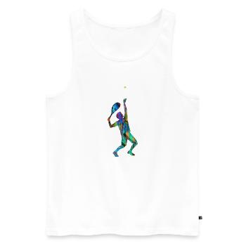 Servir, Tennis,Coloré,Graffiti,Bleu - Débardeur bio Premium Homme - blanc - Devant - AI Model Male 178 light (178cm)