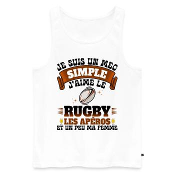 Rugbyman Humour Homme Rugby Et Apéro - Débardeur bio Premium Homme - blanc - Devant - Michal (187cm)