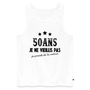 Vieillis pas cadeau anniversaire 50 ans Humour - Débardeur bio Premium Homme - blanc - Devant - Michal (187cm)