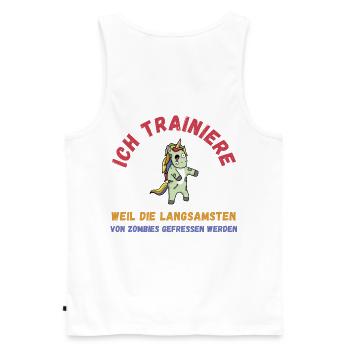 Zombie Training Einhorn lustig Schrift Fitness - Männer Premium Bio Tank Top - Weiß - Hinten - AI Model Male 178 light (178cm)