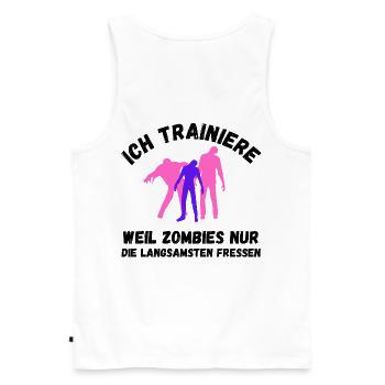 Zombie Training pink Schrift lustig Fitness - Männer Premium Bio Tank Top - Weiß - Hinten - AI Model Male 178 light (178cm)