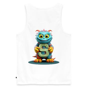 Buntes Monster mit Alphabet Buchstabe S - Männer Premium Bio Tank Top - Weiß - Hinten - AI Model Male 178 light (178cm)