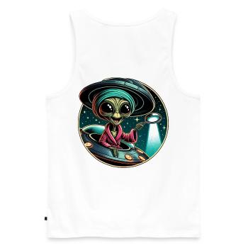 Alien detective in UFO light - Men's Premium Organic Tank Top - white - Back - AI Model Male 178 light (178cm)