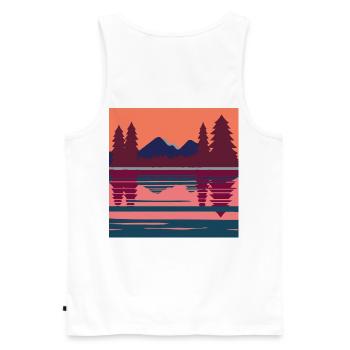Geometrische Abendlandschaft am See - Männer Premium Bio Tank Top - Weiß - Hinten - AI Model Male 178 light (178cm)