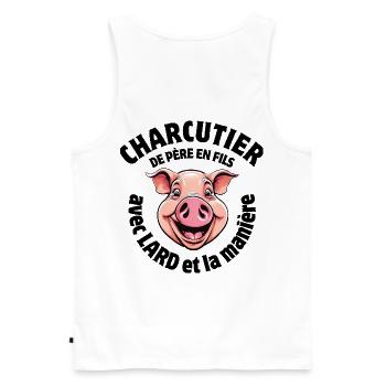 butcher, butcher, I'm a mouthpiece - Men's Premium Organic Tank Top - white - Back - AI Model Male 178 light (178cm)