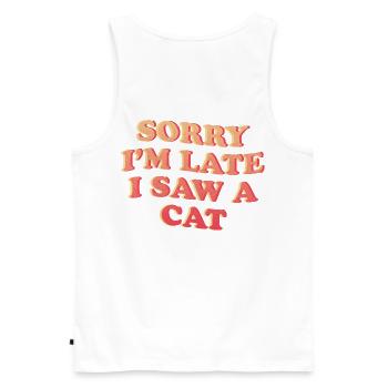 Désolé, je suis en retard - Déclaration amusante de chat - Débardeur bio Premium Homme - blanc - Dos - AI Model Male 178 light (178cm)