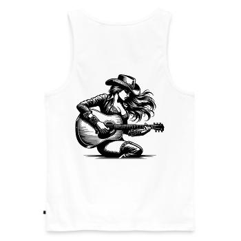 Woman with Guitar – Retro Line Art Clipart - Men's Premium Organic Tank Top - white - Back - AI Model Male 178 light (178cm)