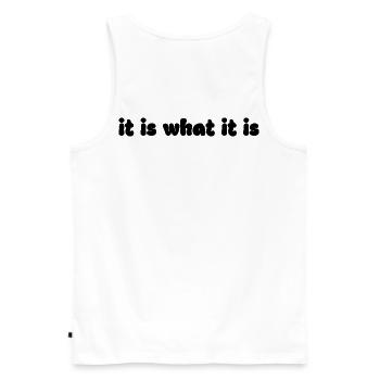 C’est ce que c’est – Rétro Dicton Graphique - Débardeur bio Premium Homme - blanc - Dos - AI Model Male 178 light (178cm)