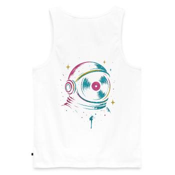 Space Vinyl Astronaut, Cosmic DJ Sound - Men's Premium Organic Tank Top - white - Back - AI Model Male 178 light (178cm)