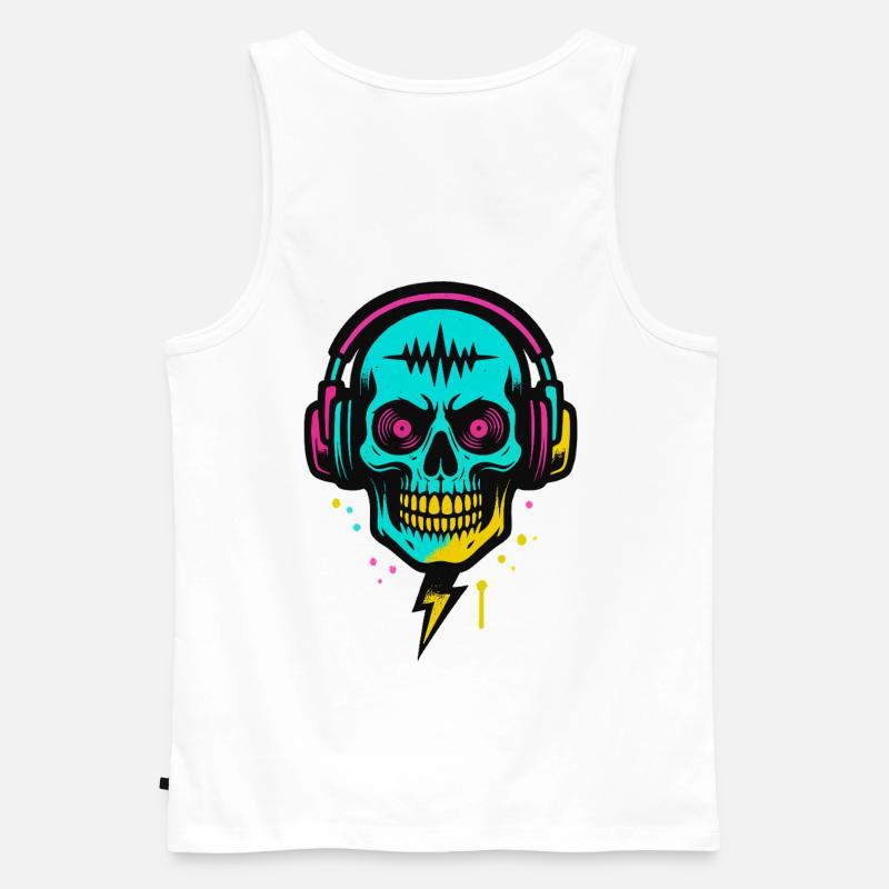 Neon Skull Kopfhörer, Dark Rave Beats - Männer Premium Bio Tank Top - Weiß