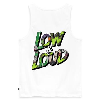 Low & Loud JDM Car Tuning Street Style - Men's Premium Organic Tank Top - white - Back - AI Model Male 178 light (178cm)