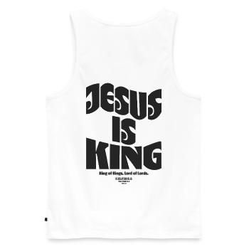 Jesus Is King Christlich Bibelvers Glaube - Männer Premium Bio Tank Top - Weiß - Hinten - AI Model Male 178 light (178cm)