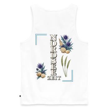 Nordsee Zeit – maritime Küsten liebe mit Disteln - Männer Premium Bio Tank Top - Weiß - Hinten - AI Model Male 178 light (178cm)