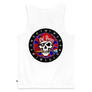 Pirate Skull on Dartboard - Men's Premium Organic Tank Top - white - Back - AI Model Male 178 light (178cm)