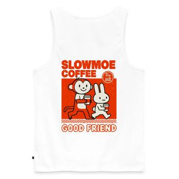 Dessin animé Slowmoe Coffee Friends - Débardeur bio Premium Homme - blanc - Dos - AI Model Male 178 light (178cm)