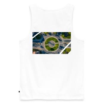Vue aérienne Cercle rond Accents verts - Débardeur bio Premium Homme - blanc - Dos - AI Model Male 178 light (178cm)