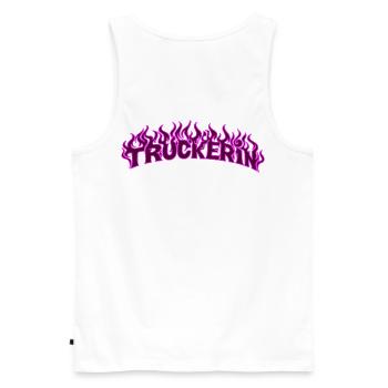 Truckerin lodernde Flammen 2 - Farbe veränderbar - Männer Premium Bio Tank Top - Weiß - Hinten - AI Model Male 178 light (178cm)