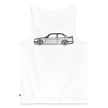 E30 M3 Line Silhouette – Classic Performance Art - Männer Premium Bio Tank Top - Weiß - Hinten - AI Model Male 178 light (178cm)