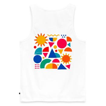 Geometrische Farbexplosion: Sonnige Formen - Männer Premium Bio Tank Top - Weiß - Hinten - AI Model Male 178 light (178cm)
