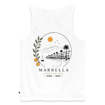 Marbella Küstenstimmung - Männer Premium Bio Tank Top - Weiß - Hinten - AI Model Male 178 light (178cm)