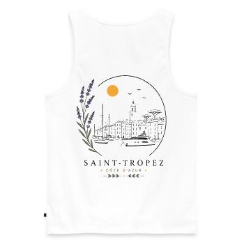 Saint-Tropez Hafen Blick - Männer Premium Bio Tank Top - Weiß - Hinten - AI Model Male 178 light (178cm)