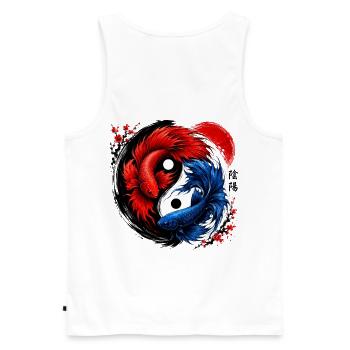 Yin Yang Betta Fish Red & Blue Harmony - Männer Premium Bio Tank Top - Weiß - Hinten - AI Model Male 178 light (178cm)