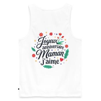 Joyeux anniversaire maman j'aime - Débardeur bio Premium Homme - blanc - Dos - AI Model Male 178 light (178cm)