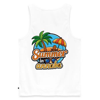 Été à Annaba: Palmiers et Plage - Débardeur bio Premium Homme - blanc - Dos - AI Model Male 178 light (178cm)